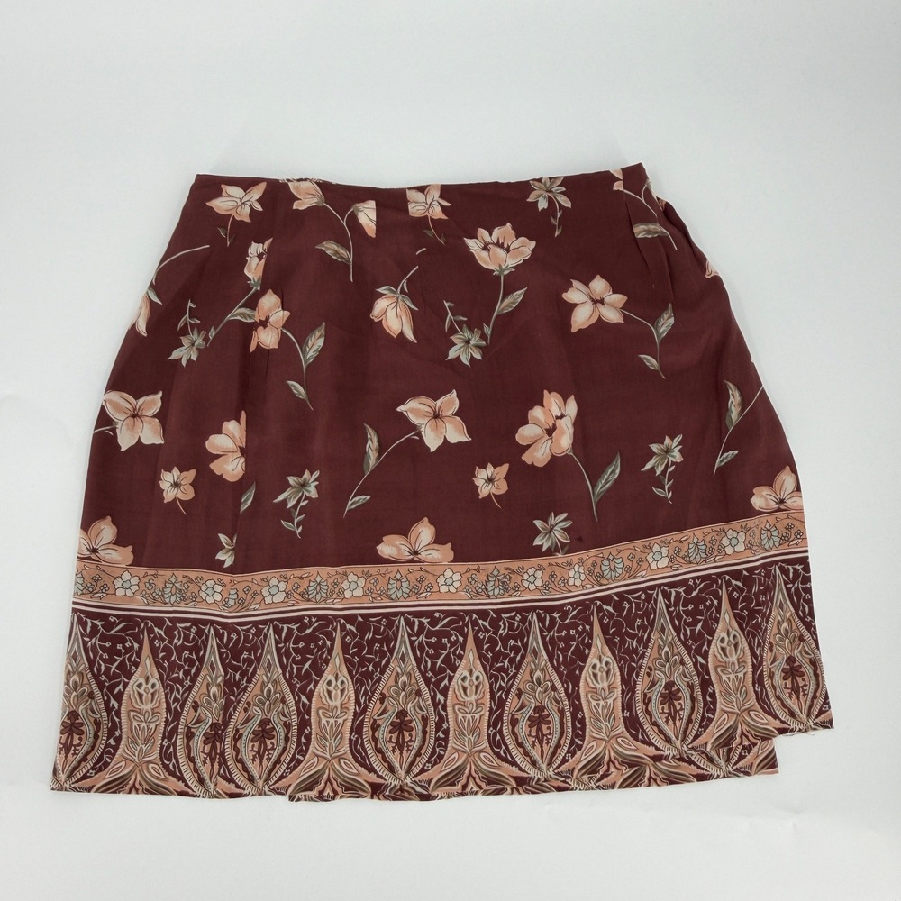 Fu Da Fine Silk Floral Paisley Skirt 90s Vintage‎ Womens XL Burgundy Maroon Red